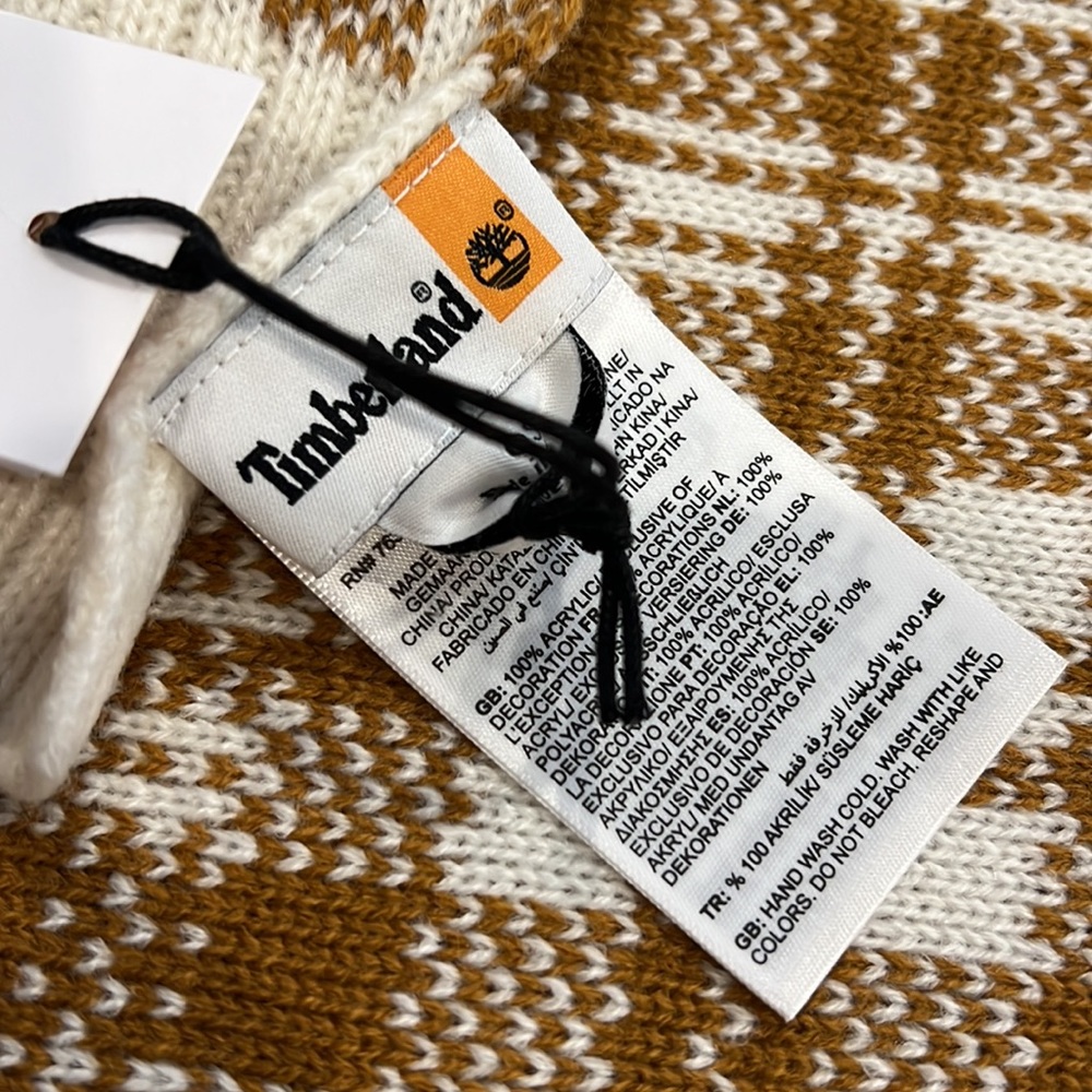 Timberland White and Brown Plaid Knit Scarf - Picture 4 of 5